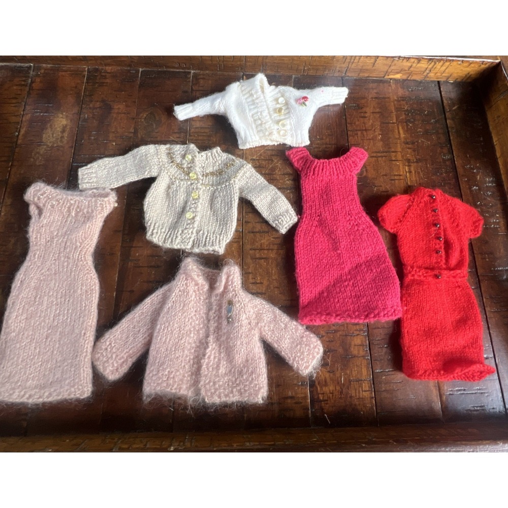 Vtg '60s Lot Handmade Barbie Doll Clothing Knit or Crochet Dress Coat Lot